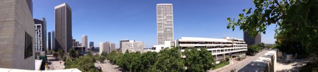 Downtown Los Angeles, as seen from the gardens at the top of Walt Disney Concert Hall.